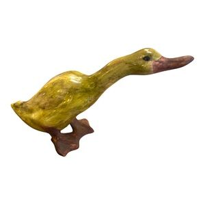 Vintage Yellow Ceramic Duck Figurine Glazed Pottery MCM Farmhouse Cottage Decor